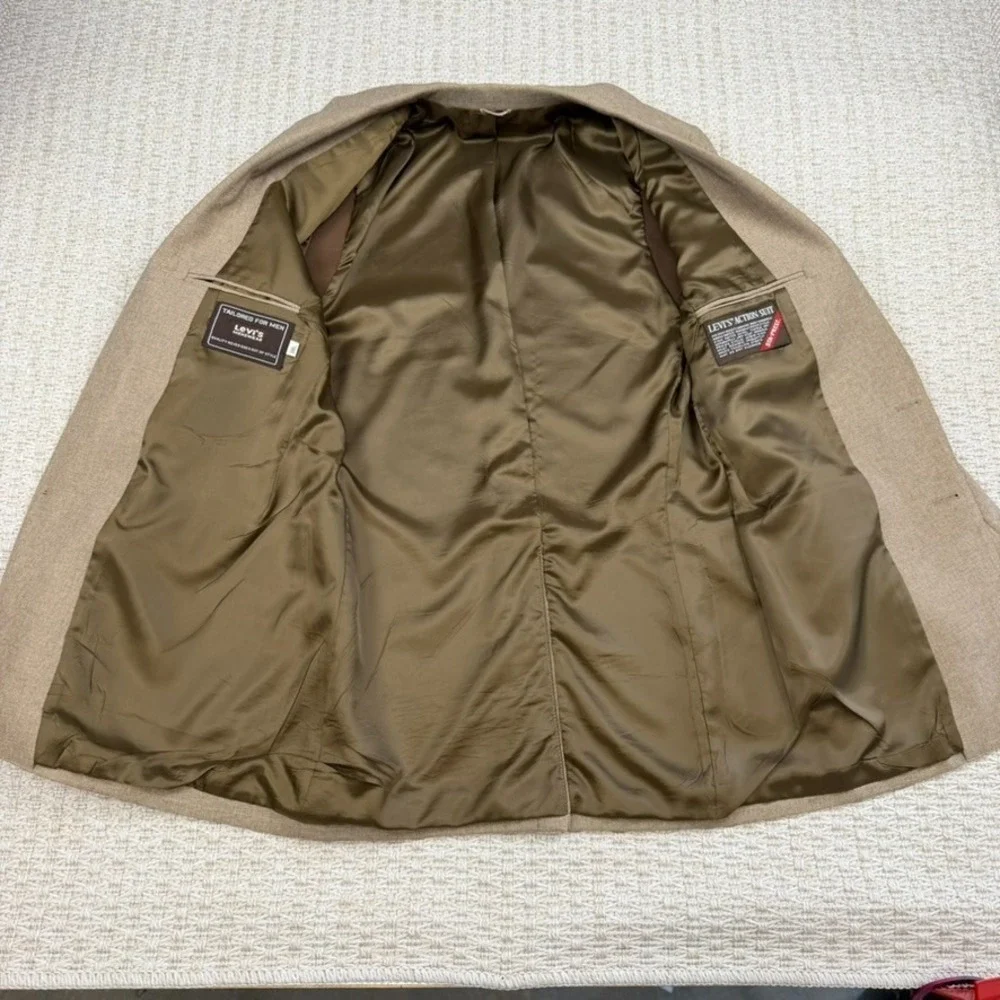 VTG Levis Mens Blazer 38L Tan Action‎ Suit Sta Prest Sport Coat